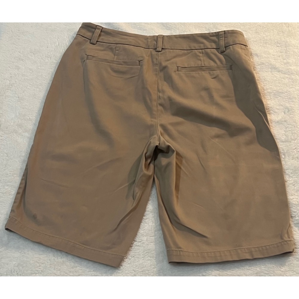 St. John's Bay Women Khaki Bermuda Shorts Tan Stretch Cotton Chino Size 10